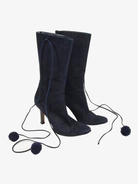 Jimmy Choo Suede Mid-calf Boots, Black, Back Zip, 8